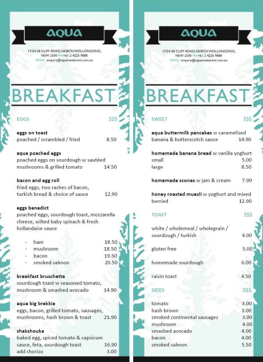 MENUS aquarestaurant